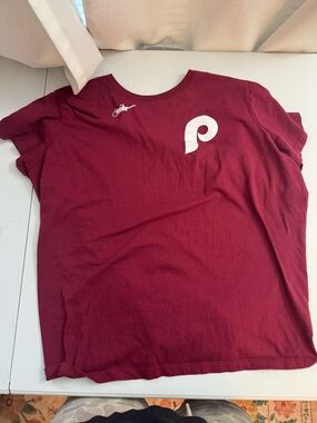 Nike Womens Phillies Burgundy Short Sleeve Tee with White Logo